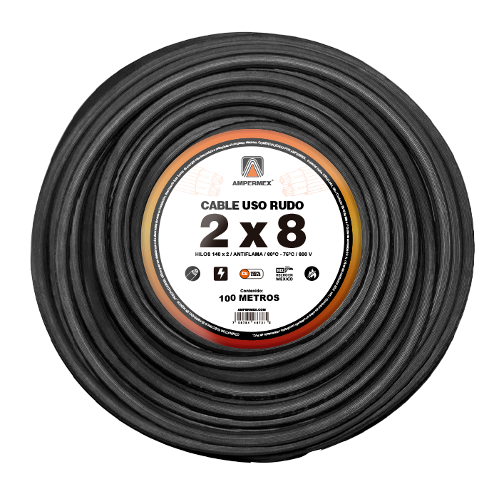 Cable uso rudo 2x8 Antiflama 600V 100% Cobre - Envío Gratis